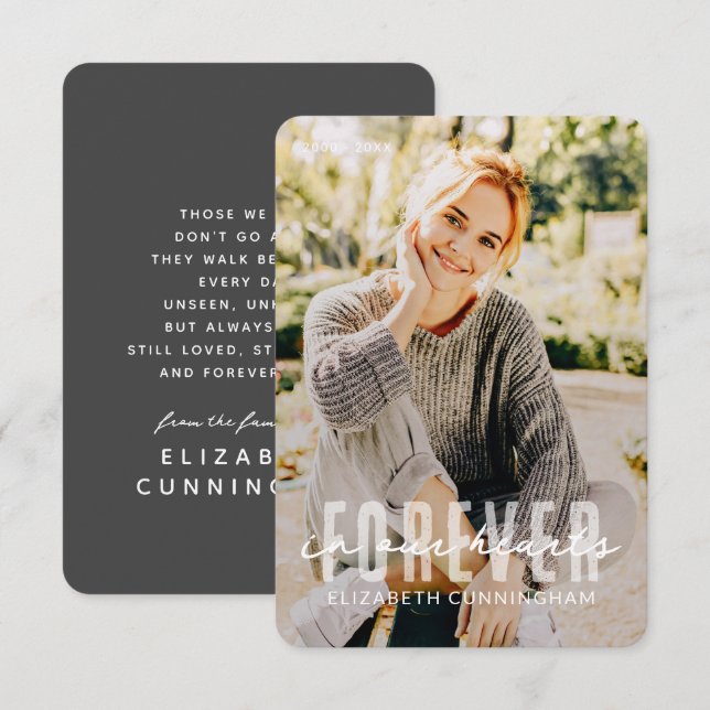 Forever in our Hearts  Modern Simple Elegant Photo Thank You Card (Front/Back)