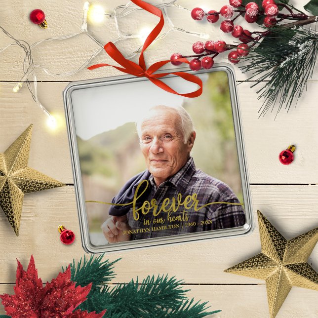 Forever In Our Hearts Personalised Photo Memorial Metal Ornament (Creator Uploaded)