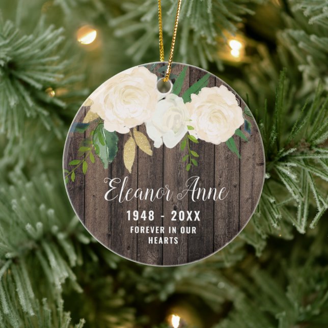 Forever In Our Hearts Personalised Rustic Memorial Ceramic Ornament (Tree)
