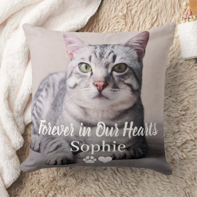 Forever in Our Hearts Pet Cat Photo Memorial Cushion (Blanket)
