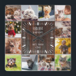 Forever in our Hearts Pet Keepsake Photo Collage Square Wall Clock<br><div class="desc">This modern rustic pet memorial photo collage wall clock will warm every pet lover's heart. A beautiful keepsake for any cat mum, dog dad, or parent to any other fur babies, this is a sweet Instagram friendly photo grid gift, easily personalised with 12 of your favourite pictures. The pretty handwritten...</div>