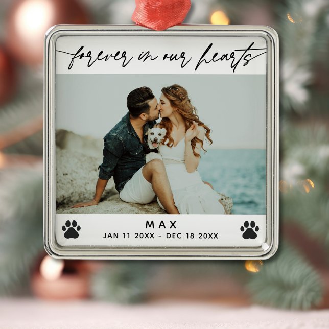Forever In Our Hearts Pet Lover Tribute Photo Metal Ornament (Creator Uploaded)