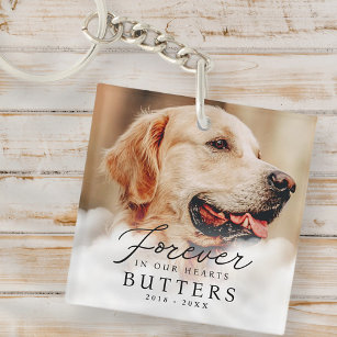 Forever in our Hearts Pet Memorial Modern Photo Key Ring