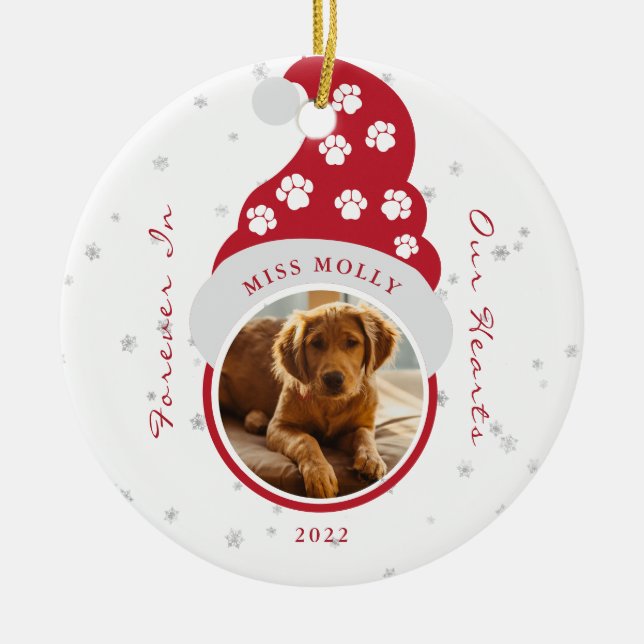 Forever In Our Hearts Pet Memorial Photo Ceramic Ornament (Front)