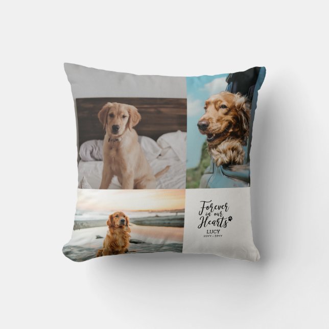 Forever in our Hearts Pet Memorial Photo Collage Cushion (Front)