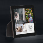 Forever in our Hearts | Pet Memorial Photo Collage Plaque<br><div class="desc">Remember your beloved dog/cat with this photo collage plaque. This design features modern lettering " Forever in our Hearts" with cute paw and custom text. You can add three photos in this template. More memorial items are available at my shop BaraBomDesign.</div>