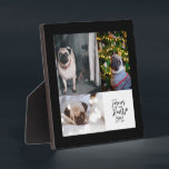 Forever in our Hearts | Pet Memorial Photo Collage Plaque<br><div class="desc">Remember your beloved dog/cat with this photo collage plaque. This design features modern lettering " Forever in our Hearts" with cute paw and custom text. You can add three photos in this template. More memorial items are available at my shop BaraBomDesign.</div>