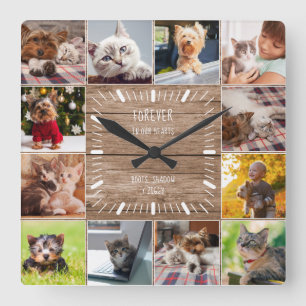 Forever in our Hearts Pet Memorial Photo Collage Square Wall Clock