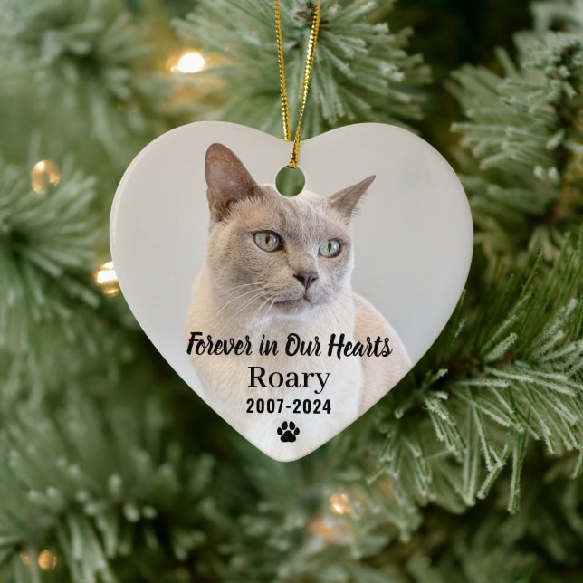 Forever in Our Hearts Pet Memorial Photo Keepsake Ceramic Ornament (Tree)