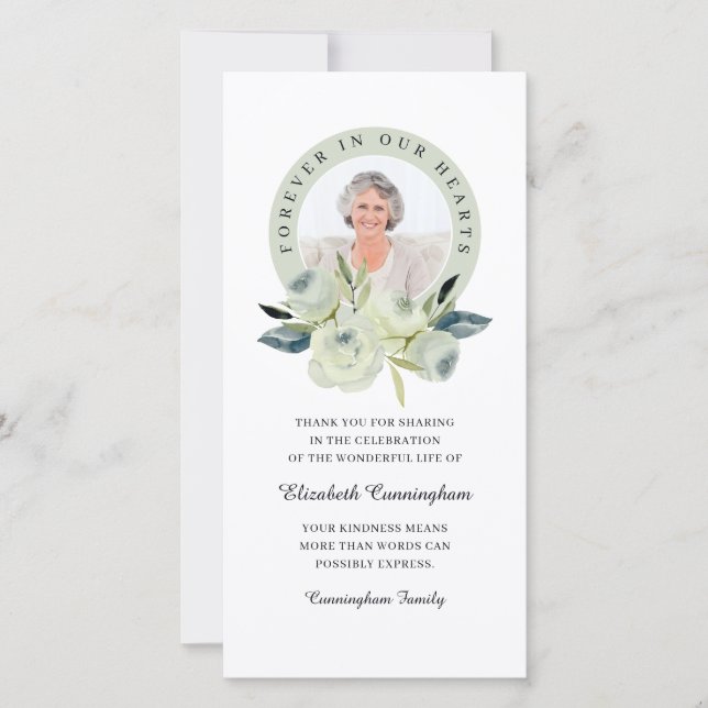 Forever In Our Hearts Photo Floral Memorial Thank You Card (Front)