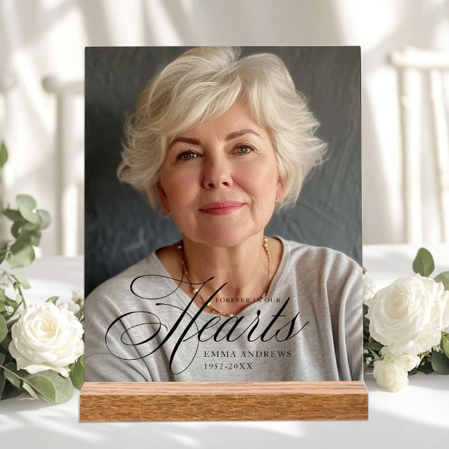 "Forever in Our Hearts" Photo Funeral Memorial  Acrylic Sign ("Forever in Our Hearts" Photo Funeral Memorial Acrylic Sign)