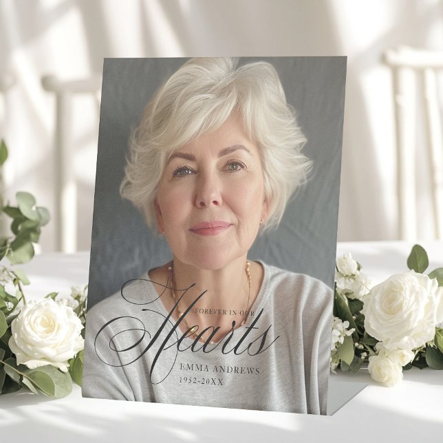 "Forever in Our Hearts" Photo Funeral Memorial  Pedestal Sign ("Forever in Our Hearts" Photo Funeral Memorial Pedestal Sign)