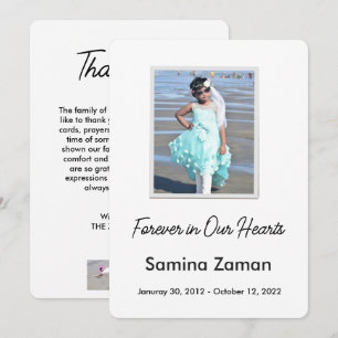 Forever in Our Hearts Photo Funeral Memorial Thank You Card