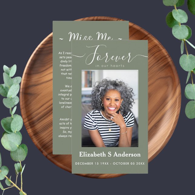 Forever in Our Hearts Photo Funeral Prayer Business Card (Creator Uploaded)