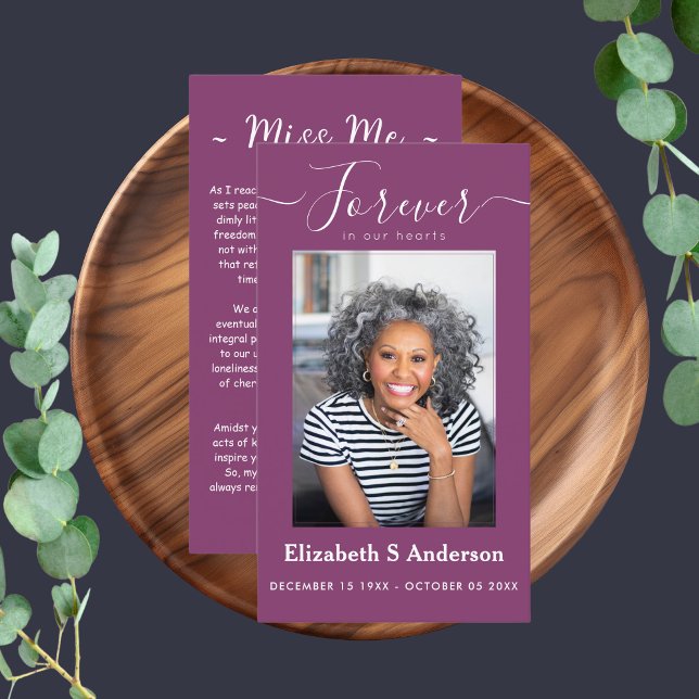 Forever in Our Hearts Photo Funeral Prayer Business Card (Creator Uploaded)