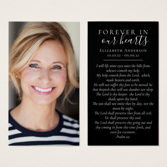 Forever in Our Hearts Photo Funeral Prayer Card (Front & Back)