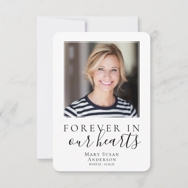 Forever in Our Hearts Photo Funeral Prayer Card (Front)