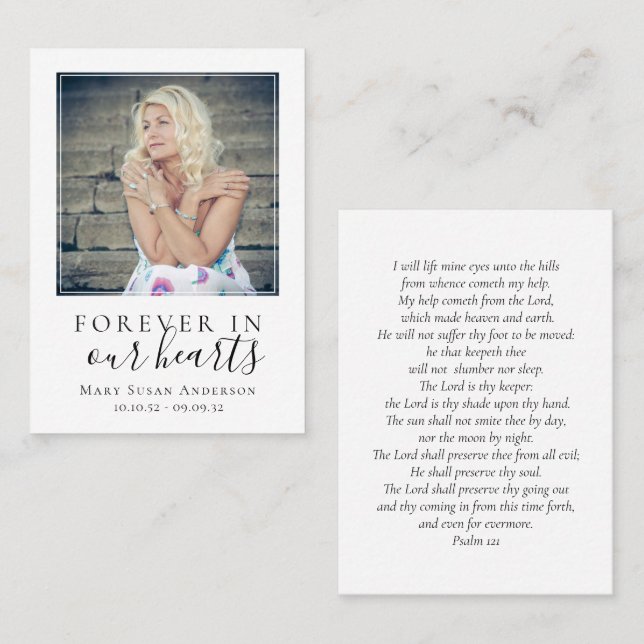 Forever in Our Hearts Photo Funeral Prayer Card (Front/Back)