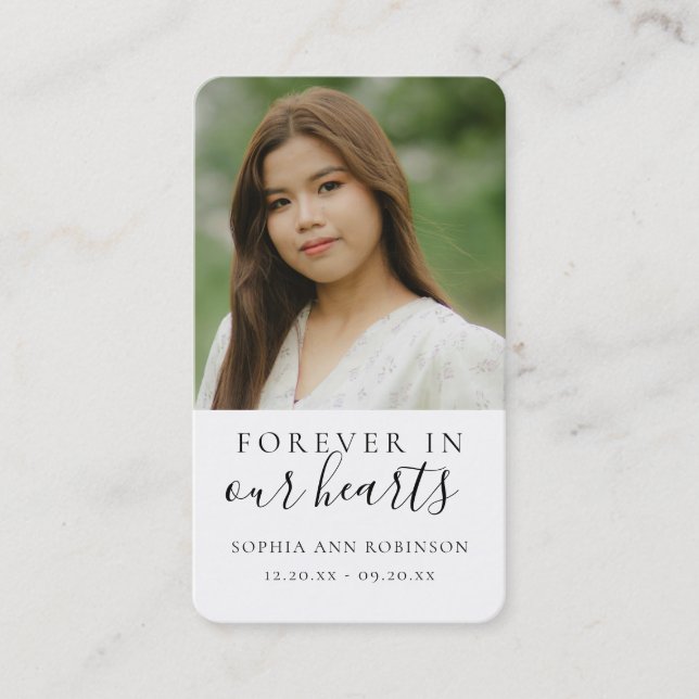 Forever in Our Hearts Photo Funeral Prayer Card (Front)