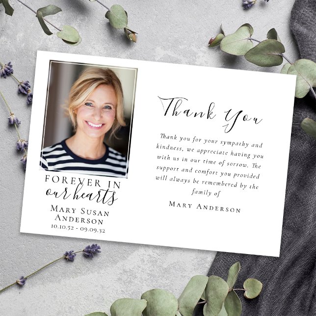 Forever in Our Hearts Photo Funeral Thank You Card (Creator Uploaded)