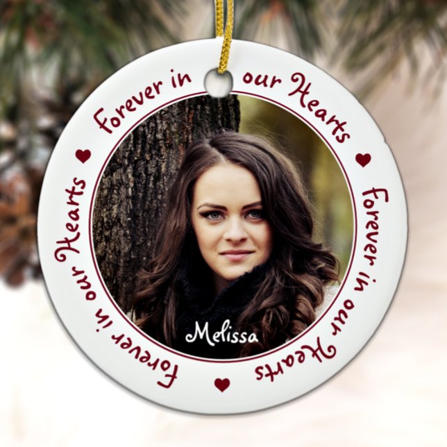 Forever in our Hearts Photo Keepsake Memorial Ceramic Ornament (Creator Uploaded)