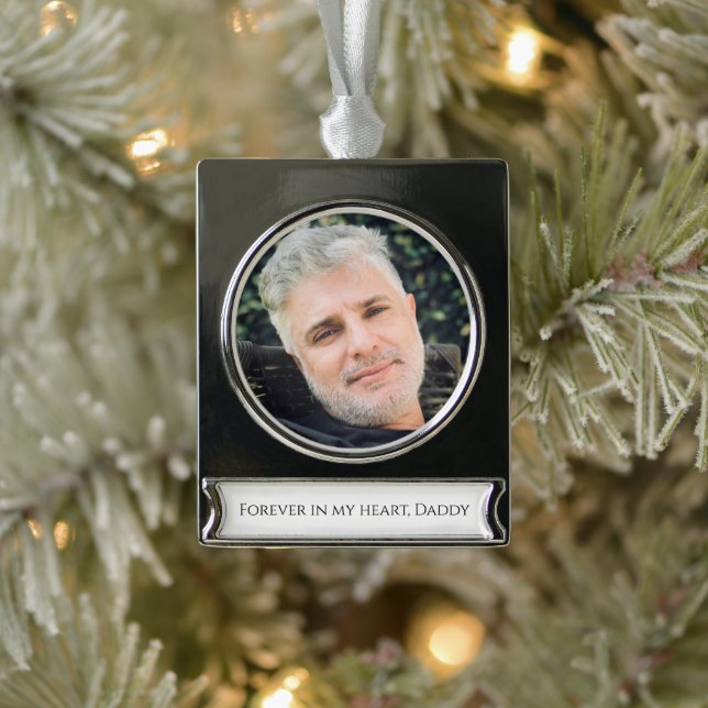 Forever In Our Hearts Photo Memorial Christmas Silver Plated Banner Ornament (Tree)