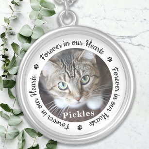Forever In Our Hearts Photo Pet Cat Memorial Silver Plated Necklace