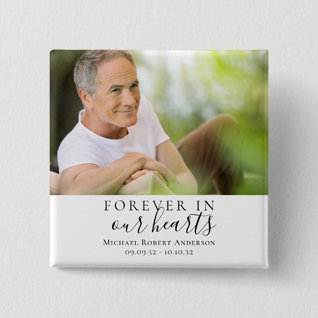 Forever in Our Hearts Photo Sympathy Memorial  15 Cm Square Badge (Front)