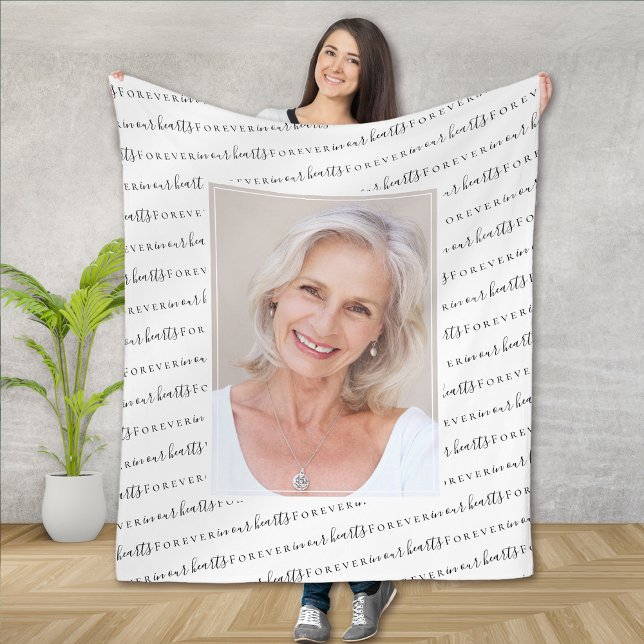 Forever in Our Hearts Photo Sympathy Memorial  Fleece Blanket (Creator Uploaded)