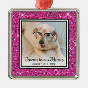 Forever In Our Hearts Pink Glitter Dog Memorial Metal Ornament