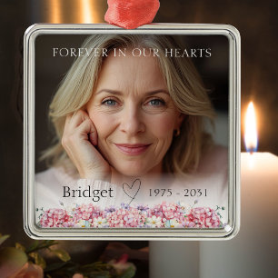 Forever In Our Hearts Pink Hydrangea Remembrance Metal Ornament