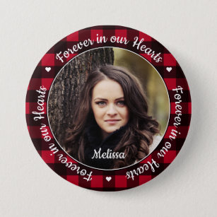 Forever in our Hearts Red Plaid Keepsake Memorial 7.5 Cm Round Badge