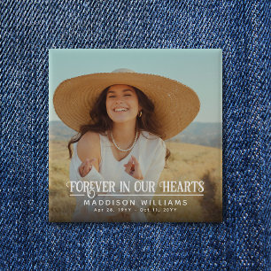 Forever In Our Hearts Retro Photo Memorial 15 Cm Square Badge