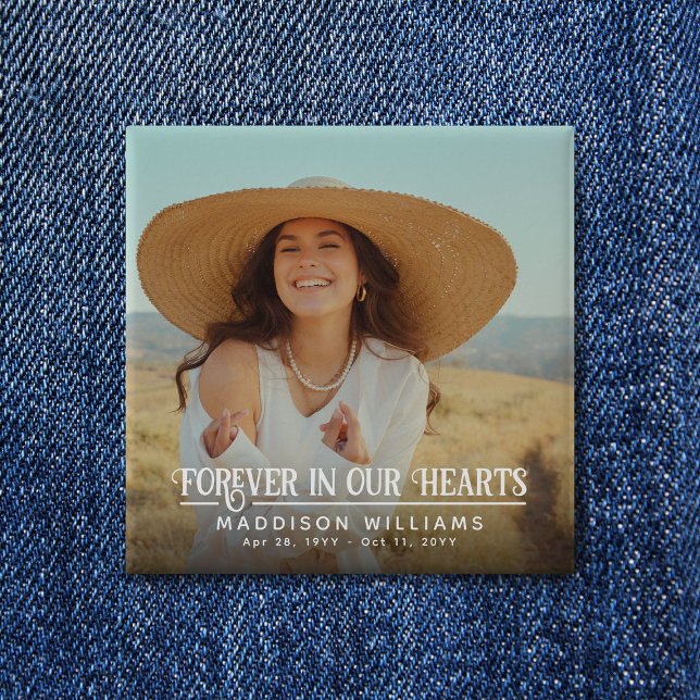 Forever In Our Hearts Retro Photo Memorial 15 Cm Square Badge (Creator Uploaded)