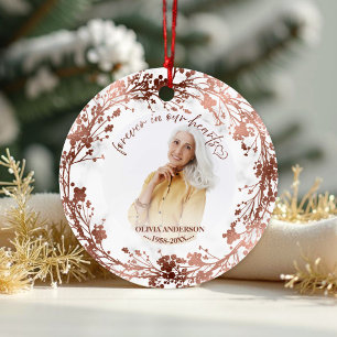 Forever In Our Hearts Rose Foil Photo Memorial Ceramic Ornament