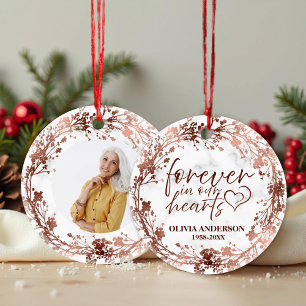 Forever In Our Hearts Rose Foil Photo Memorial Ceramic Ornament