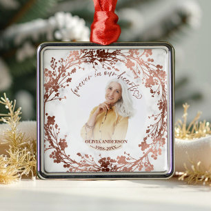 Forever In Our Hearts Rose Foil Photo Memorial Metal Ornament