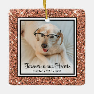 Forever In Our Hearts Rose Gold Glitter Dog Ceramic Ornament