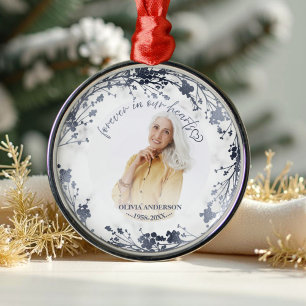Forever In Our Hearts Silver Foil Photo Memorial Metal Ornament
