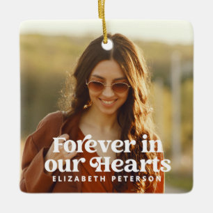 Forever in our Hearts Simple Custom Photo Memorial Ceramic Ornament
