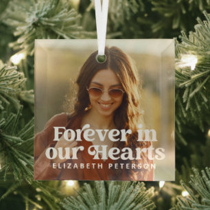 Forever in our Hearts Simple Custom Photo Memorial Glass Tree Decoration