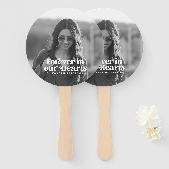 Forever in our Hearts Simple Custom Photo Memorial Hand Fan (Front and Back)