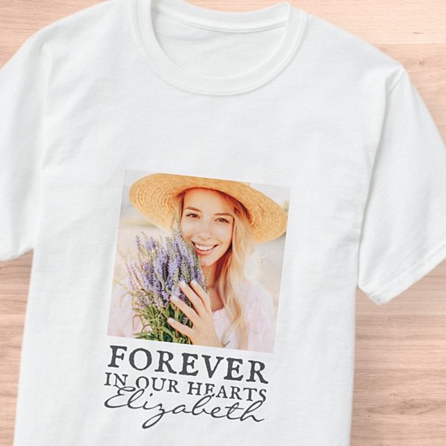 Forever in our Hearts Simple Custom Photo Memorial T-Shirt (Creator Uploaded)