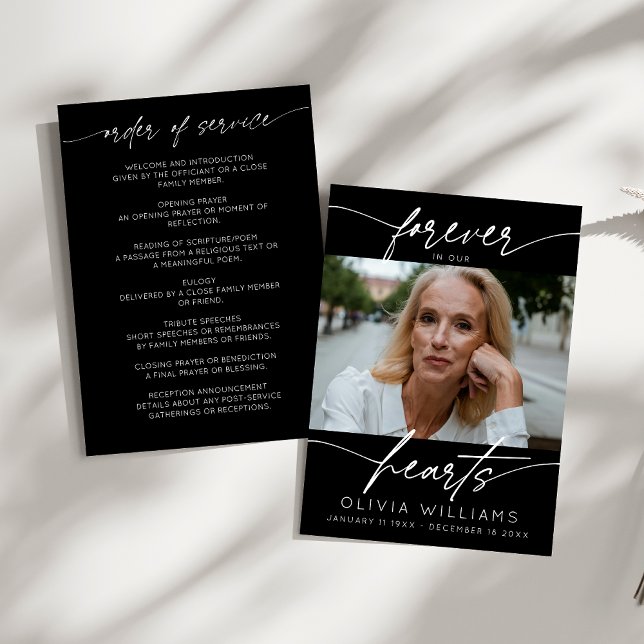 Forever In Our Hearts Simple Script Photo Funeral  Program (Creator Uploaded)