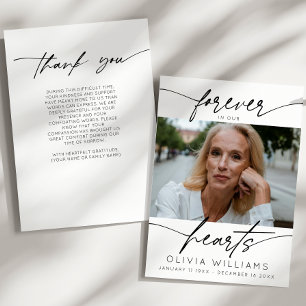Forever In Our Hearts Simple Script Photo Funeral Thank You Card