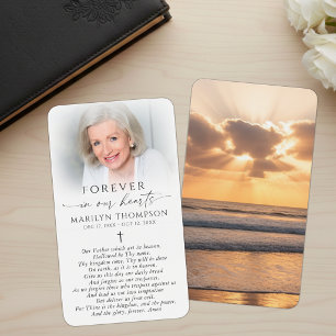 Forever in Our Hearts Sunset Photo Memorial Card