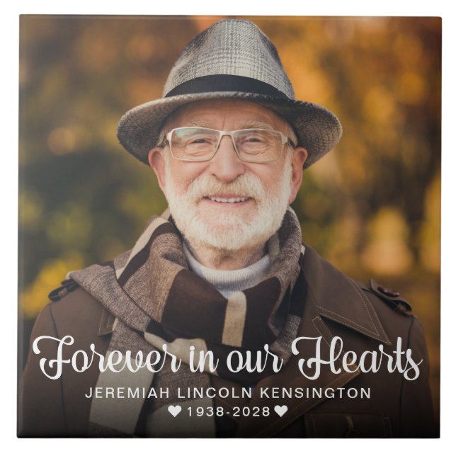 Forever in our Hearts Sympathy Memorial Photo Ceramic Tile (Front)