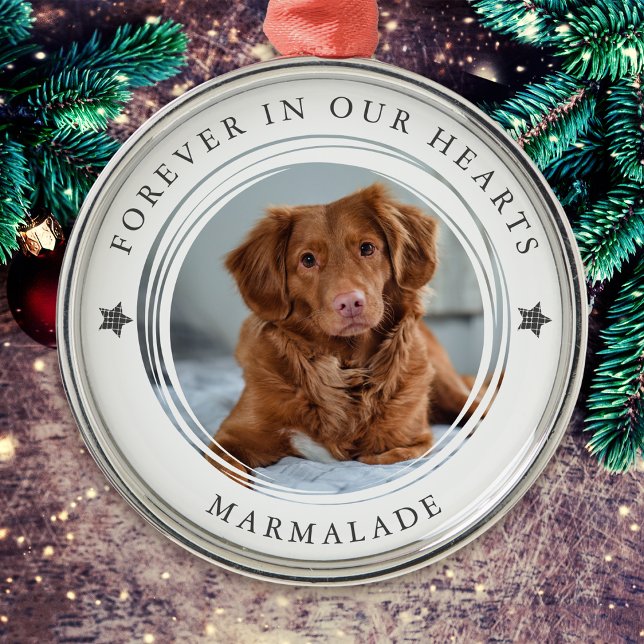 Forever in Our Hearts Sympathy Pet Photo Metal Ornament (Creator Uploaded)