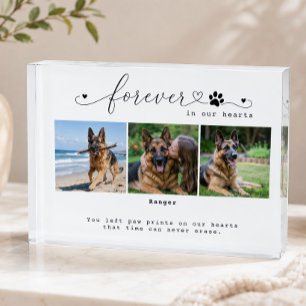 Forever in Our Hearts White Pet Memorial 3 Photo Block