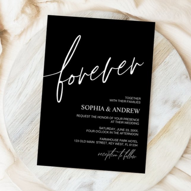Forever Love Black & White Minimalist Wedding Invitation (Creator Uploaded)